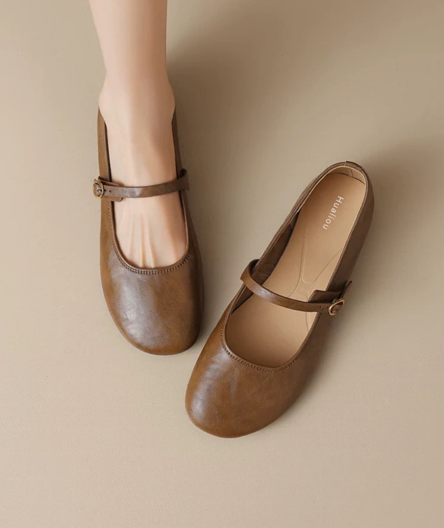 Brown Mary Jane footwear developed by SHI JI